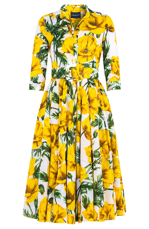 Aster Dress Shirt Collar 3/4 Sleeve Midi Length Cotton Musola (Poppy Poland)