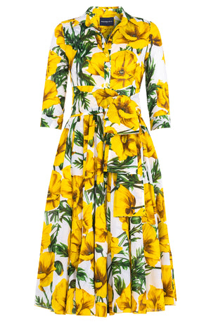 Aster Dress Shirt Collar 3/4 Sleeve Midi Length Cotton Musola (Poppy Poland)