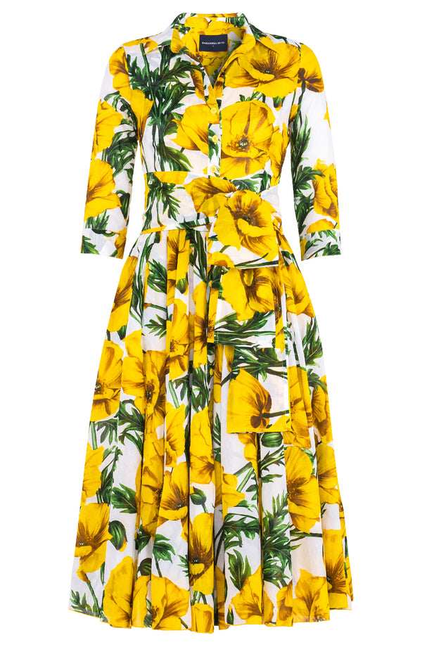 Aster Dress Shirt Collar 3/4 Sleeve Midi Length Cotton Musola (Poppy Poland)