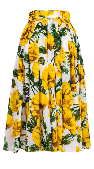 Aster Skirt #1 with Belt Midi Length Cotton Musola (Poppy Poland Big)