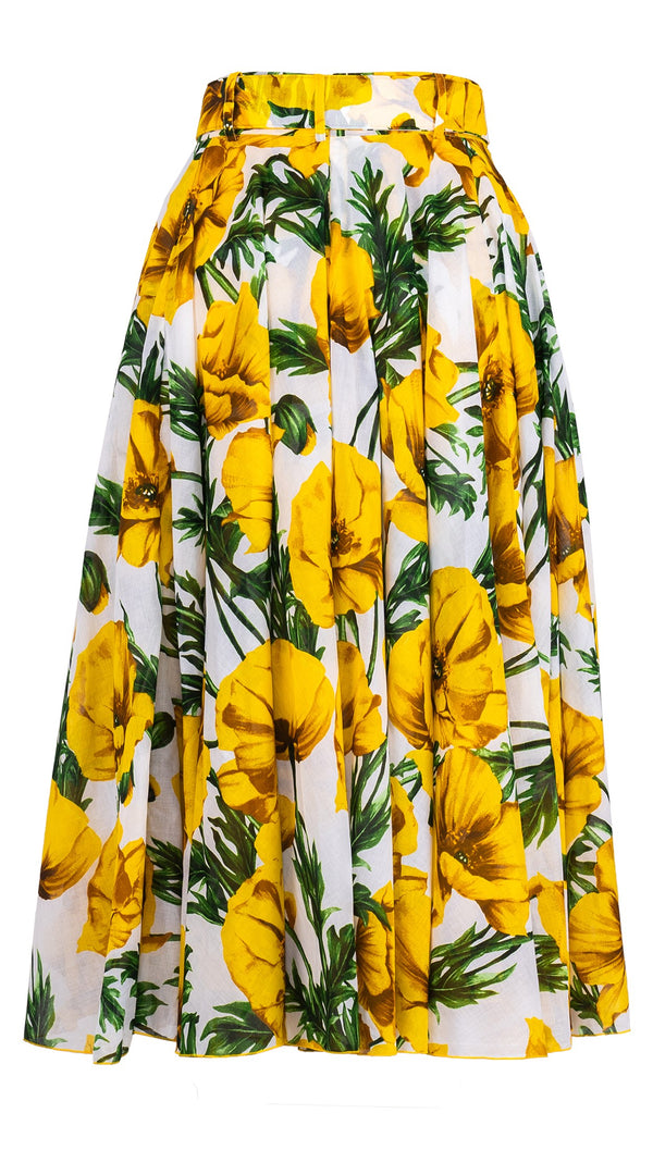 Aster Skirt #1 with Belt Midi Length Cotton Musola (Poppy Poland Big)