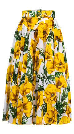 Aster Skirt #1 with Belt Midi Length Cotton Musola (Poppy Poland)