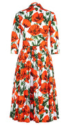 Audrey Dress #1 Shirt Collar 3/4 Sleeve Long Length Cotton Stretch (Poppy Polland)