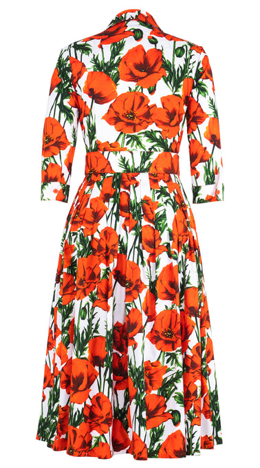 Audrey Dress #1 Shirt Collar 3/4 Sleeve Long Length Cotton Stretch (Poppy Polland)