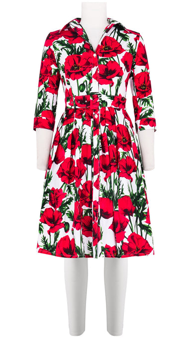 Audrey Dress #1 Shirt Collar 3/4 Sleeve Cotton Stretch (Poppy Poland Small)