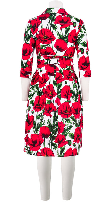 Audrey Dress #1 Shirt Collar 3/4 Sleeve Cotton Stretch (Poppy Poland Small)