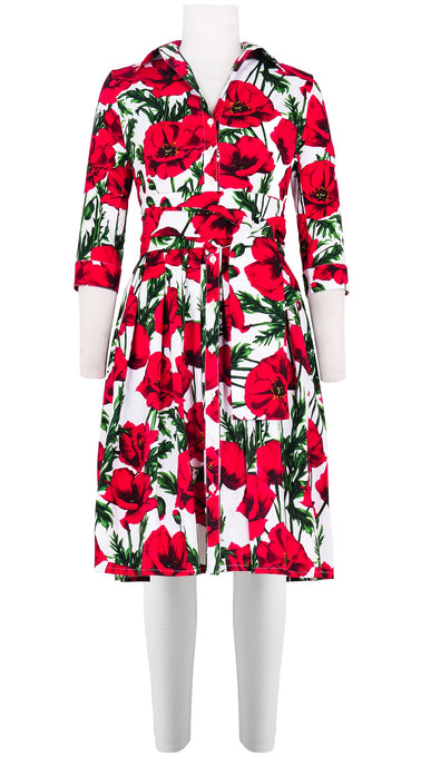 Audrey Dress #1 Shirt Collar 3/4 Sleeve Cotton Stretch (Poppy Poland Small)