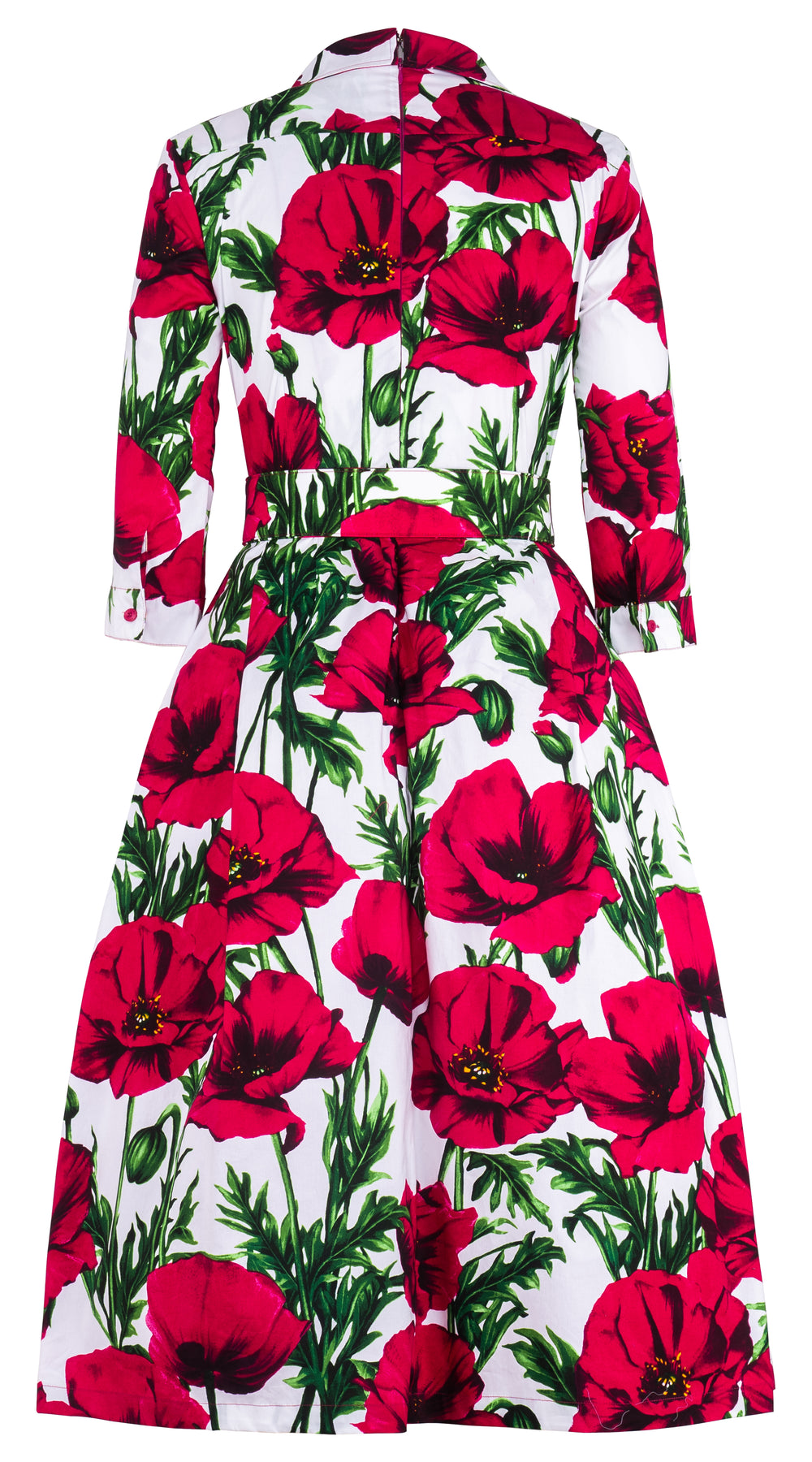 Lana Dress Shirt Collar 3/4 Sleeve Midi Length Cotton Stretch (Poppy Polland) @2