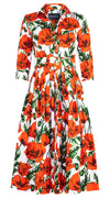 Audrey Dress #1 Shirt Collar 3/4 Sleeve Long Length Cotton Stretch (Poppy Polland)