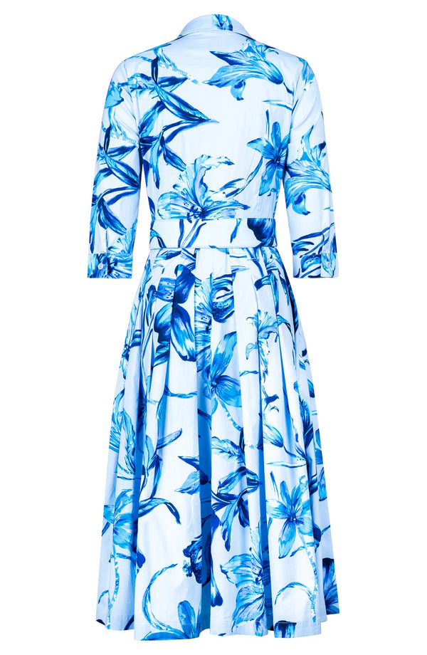 Audrey Dress #2 Shirt Collar 3/4 Sleeve Midi Length Cotton Stretch (Portofino Lillies)