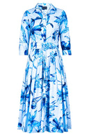 Audrey Dress #2 Shirt Collar 3/4 Sleeve Midi Length Cotton Stretch (Portofino Lillies)