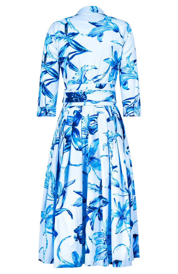 Audrey Dress #2 Shirt Collar 3/4 Sleeve Midi Length Cotton Stretch (Portofino Lillies)