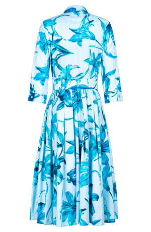 Audrey Dress #2 Shirt Collar 3/4 Sleeve Long +3 Length Cotton Stretch (Portofino Lillies)