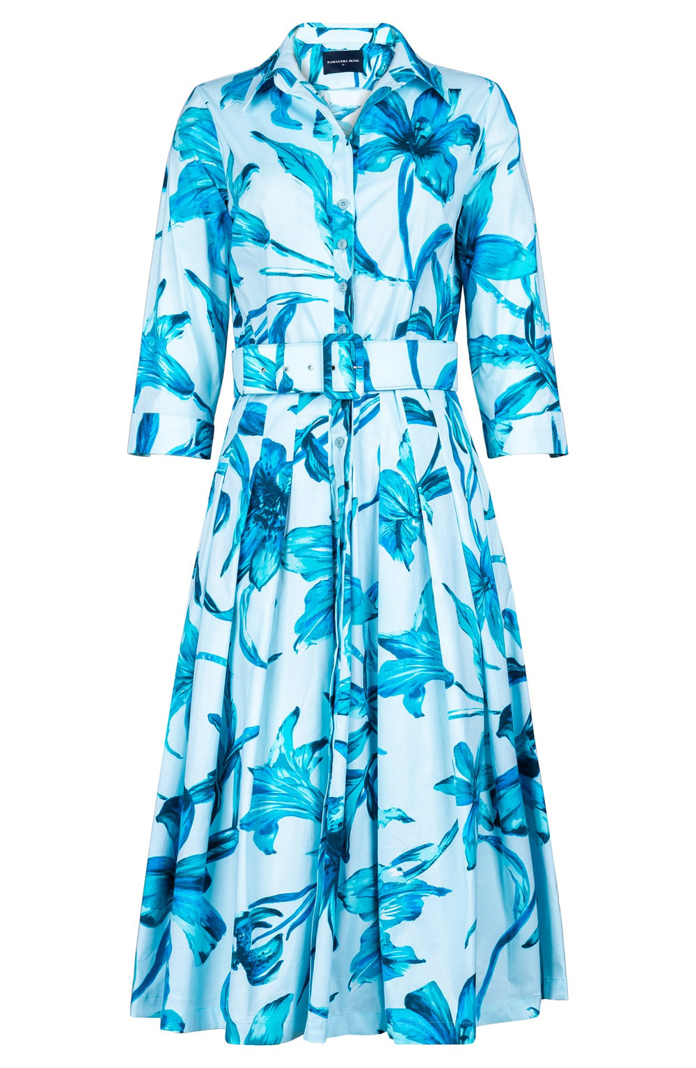 Audrey Dress #2 Shirt Collar 3/4 Sleeve Long +3 Length Cotton Stretch (Portofino Lillies)