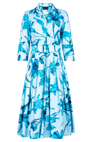 Audrey Dress #2 Shirt Collar 3/4 Sleeve Long +3 Length Cotton Stretch (Portofino Lillies)