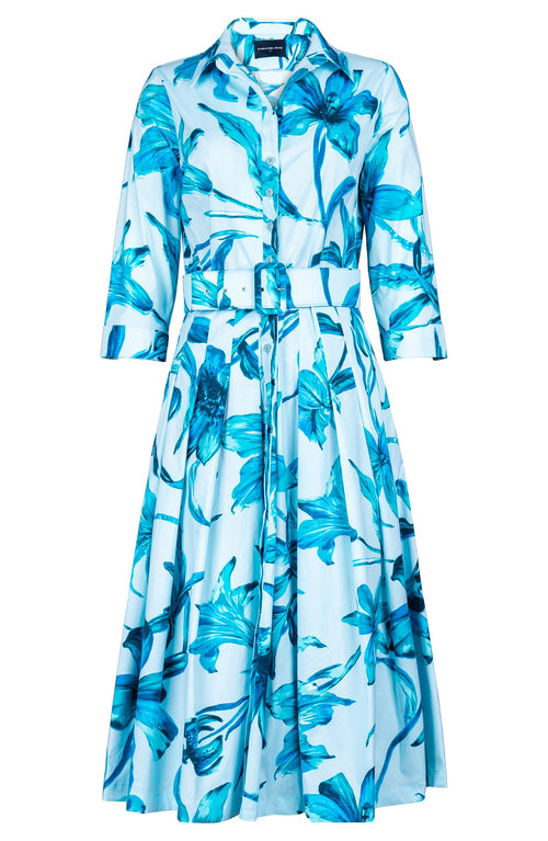 Audrey Dress #2 Shirt Collar 3/4 Sleeve Long +3 Length Cotton Stretch (Portofino Lillies)