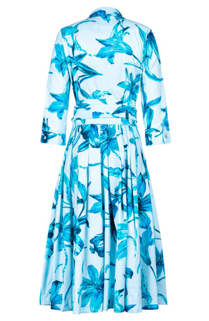 Audrey Dress #2 Shirt Collar 3/4 Sleeve Long +3 Length Cotton Stretch (Portofino Lillies)