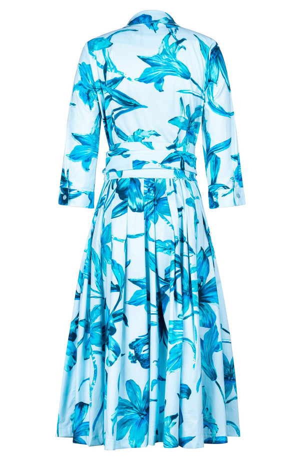 Audrey Dress #2 Shirt Collar 3/4 Sleeve Long +3 Length Cotton Stretch (Portofino Lillies)