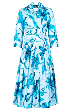 Audrey Dress #2 Shirt Collar 3/4 Sleeve Long +3 Length Cotton Stretch (Portofino Lillies)