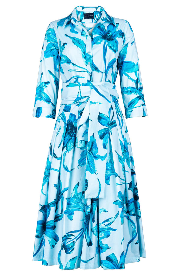 Audrey Dress #2 Shirt Collar 3/4 Sleeve Long +3 Length Cotton Stretch (Portofino Lillies)