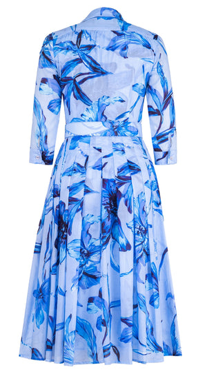 Audrey Dress #4 Shirt Collar 3/4 Sleeve Midi Length Cotton Musola (Portofino Lillies Small)