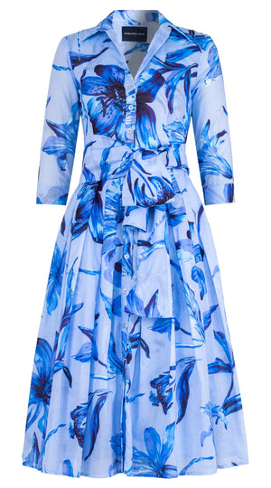 Audrey Dress #4 Shirt Collar 3/4 Sleeve Midi Length Cotton Musola (Portofino Lillies Small)