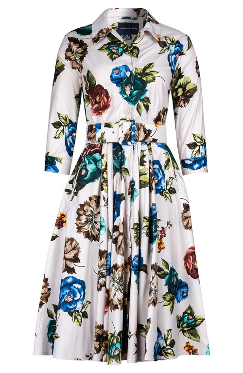 Laurent Dress Shirt Collar 3/4 Sleeve Long Length Cotton Stretch (Positano Flower Dark)