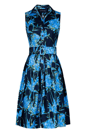 Audrey Dress #1 Shirt Collar Sleeveless Regular Length Cotton Stretch (Primavery Silhouette Ground)