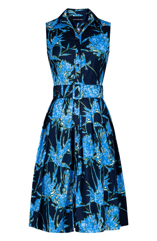 Audrey Dress #1 Shirt Collar Sleeveless Regular Length Cotton Stretch (Primavery Silhouette Ground)