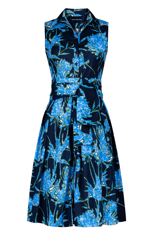 Audrey Dress #1 Shirt Collar Sleeveless Regular Length Cotton Stretch (Primavery Silhouette Ground)