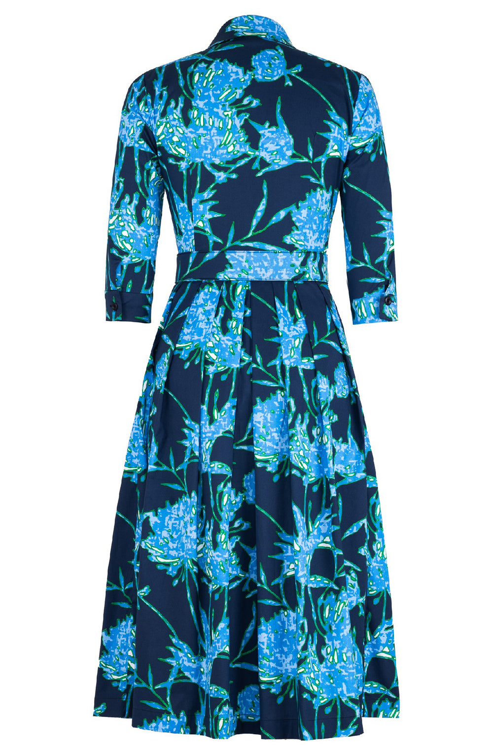 Audrey Dress #1 Shirt Collar 3/4 Sleeve Midi Length Cotton Stretch (Primavery Silhouette Ground)