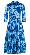 Audrey Dress #4 Shirt Collar 3/4 Sleeve Midi Length Cotton Musola (Primavery Silhouette Ground)