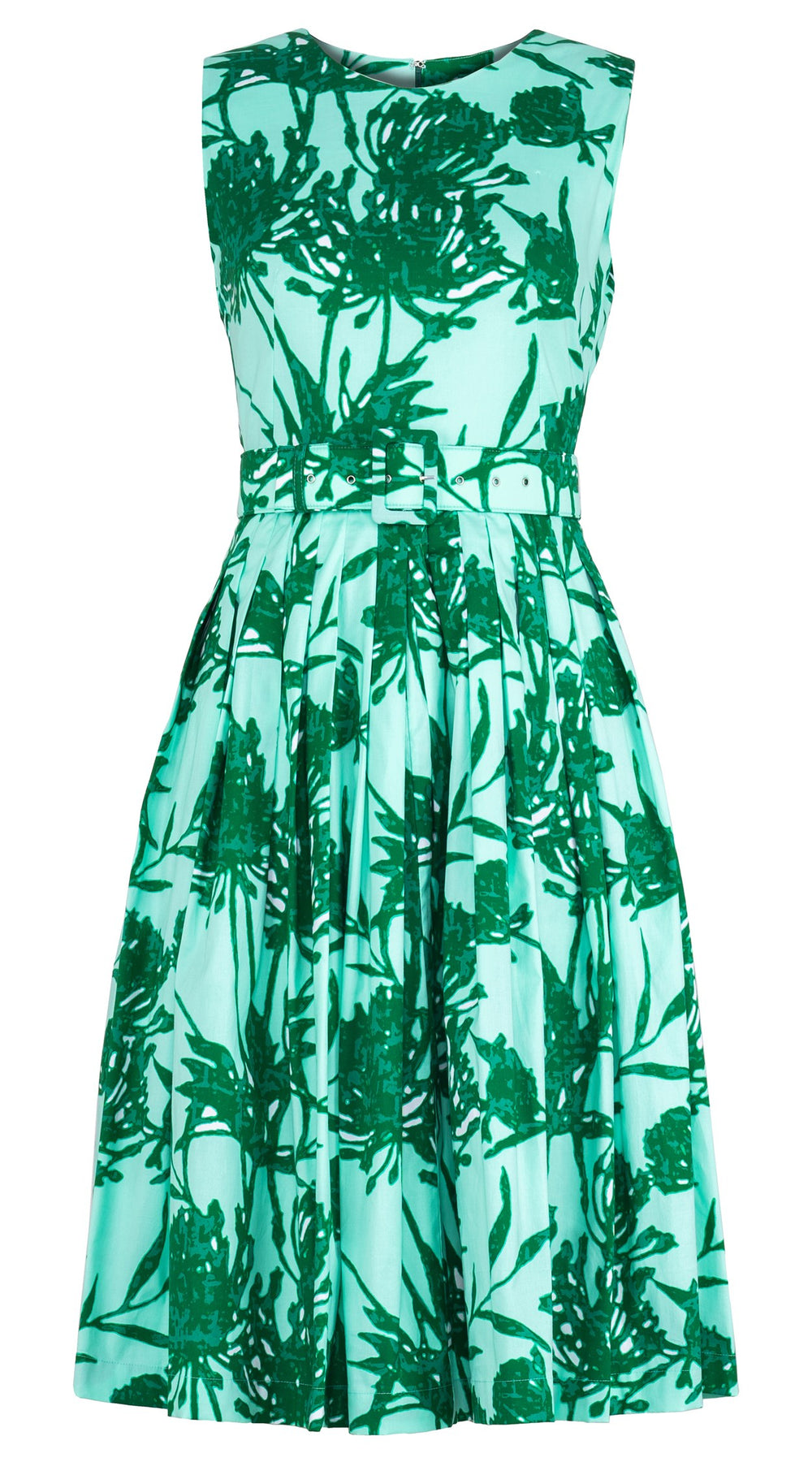 Florance Dress Crew Neck Sleeveless Long Length Cotton Stretch (Primavery Silhouette Ground)