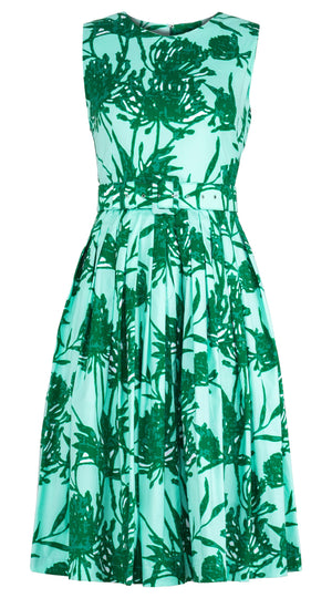 Florance Dress Crew Neck Sleeveless Long Length Cotton Stretch (Primavery Silhouette Ground)