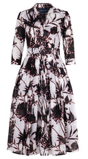Audrey Dress #4 Shirt Collar 3/4 Sleeve Midi Length Cotton Musola (Primavery Silhouette White)