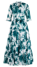 Eva Dress Crew Neck 3/4 Sleeve Maxi Length Cotton Musola (Primavery Silhouette White)