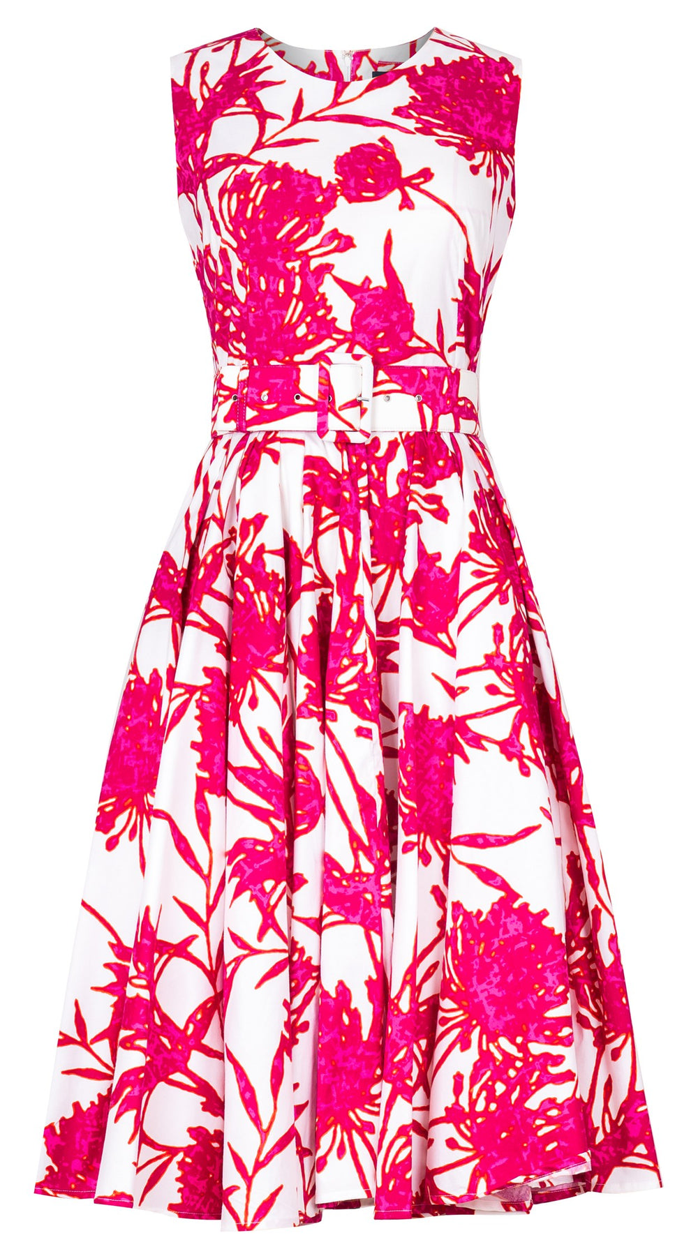 Abelia Dress Crew Neck Sleeveless Long Length Cotton Stretch (Primavery Silhouette White)