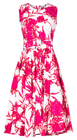 Abelia Dress Crew Neck Sleeveless Long Length Cotton Stretch (Primavery Silhouette White)