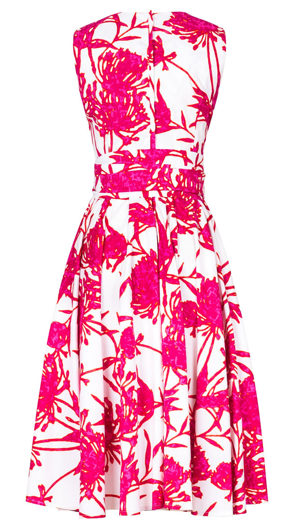 Abelia Dress Crew Neck Sleeveless Long Length Cotton Stretch (Primavery Silhouette White)