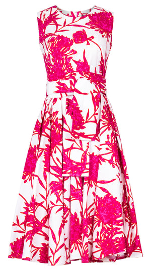 Abelia Dress Crew Neck Sleeveless Long Length Cotton Stretch (Primavery Silhouette White)