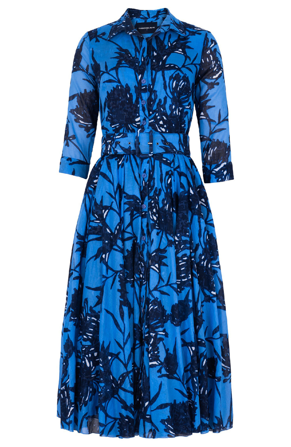 Aster Dress Shirt Collar 3/4 Sleeve Midi Length Cotton Musola (Primavery Silhouette Ground)