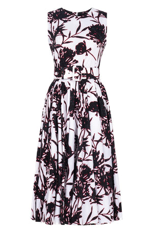 Abelia Dress Crew Neck Sleeveless Midi Length Cotton Stretch (Primavery Silhouette White)