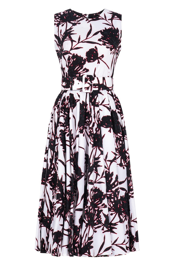 Abelia Dress Crew Neck Sleeveless Midi Length Cotton Stretch (Primavery Silhouette White)