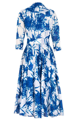 Aster Dress Shirt Collar 3/4 Sleeve Midi Length Cotton Musola (Primavery Silhouette White)