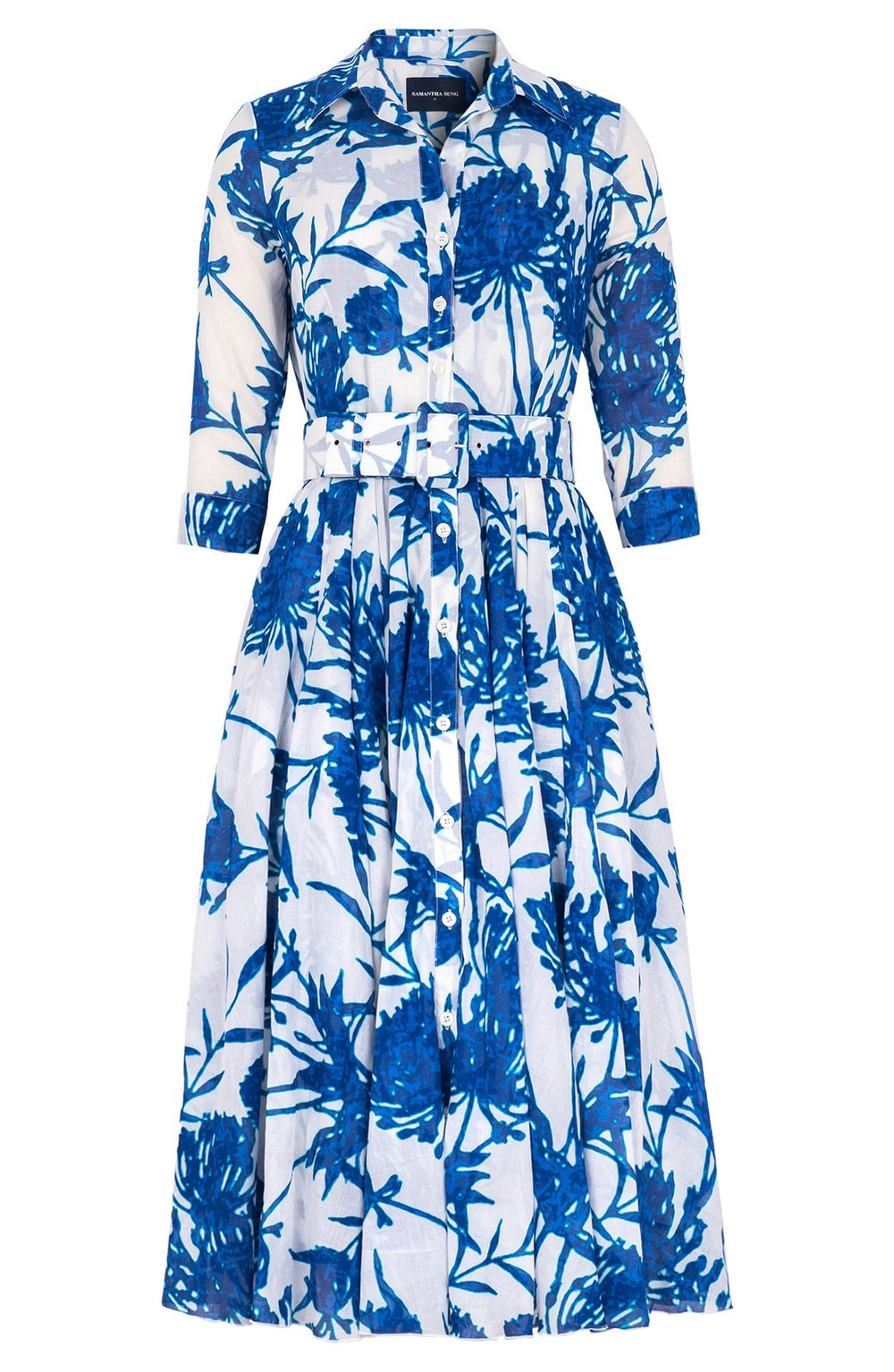 Aster Dress Shirt Collar 3/4 Sleeve Midi Length Cotton Musola (Primavery Silhouette White)