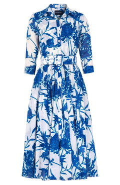 Aster Dress Shirt Collar 3/4 Sleeve Midi Length Cotton Musola (Primavery Silhouette White)