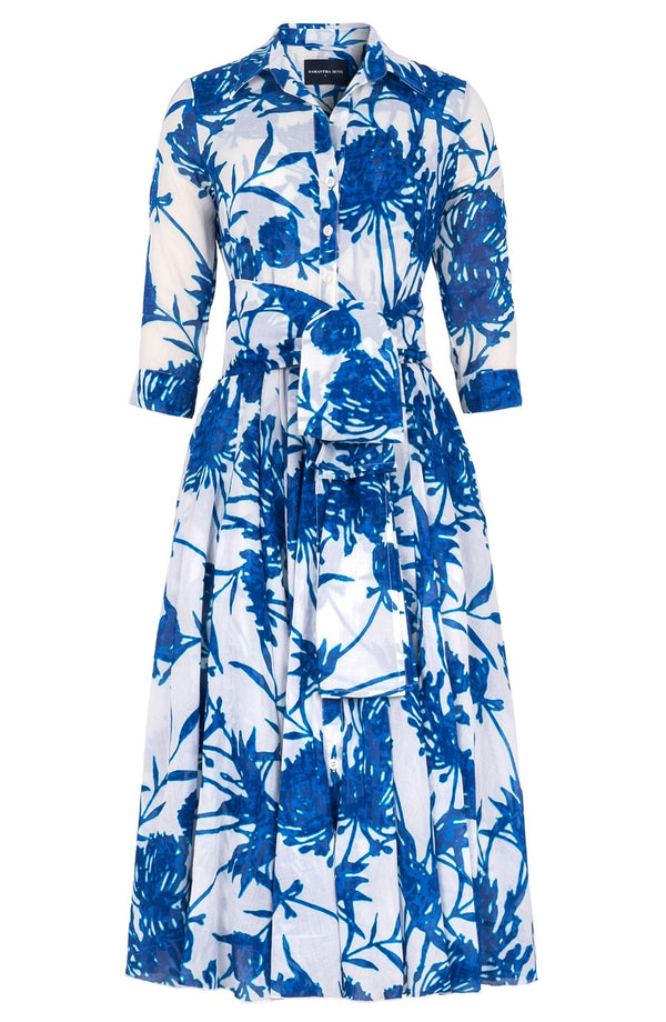 Aster Dress Shirt Collar 3/4 Sleeve Midi Length Cotton Musola (Primavery Silhouette White)