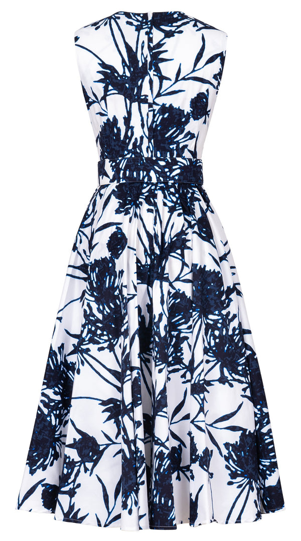 Abelia Dress Crew Neck Sleeveless Midi Length Cotton Stretch (Primavery Silhouette White)