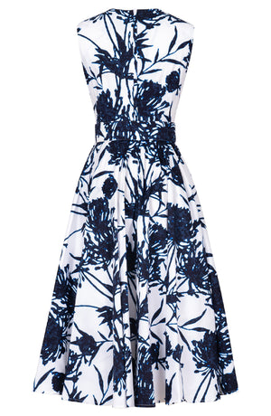 Abelia Dress Crew Neck Sleeveless Midi Length Cotton Stretch (Primavery Silhouette White)