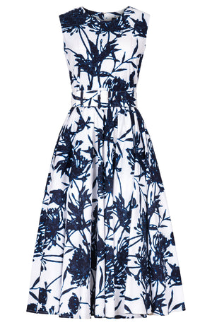 Abelia Dress Crew Neck Sleeveless Midi Length Cotton Stretch (Primavery Silhouette White)